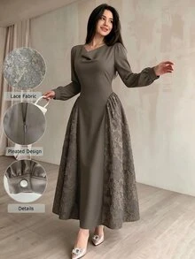 Modelyn Fashionable New Elegant Cowl Neck Women's Commuter Dress Wedding Dinner Olive Green - Coffee Brown - View 2