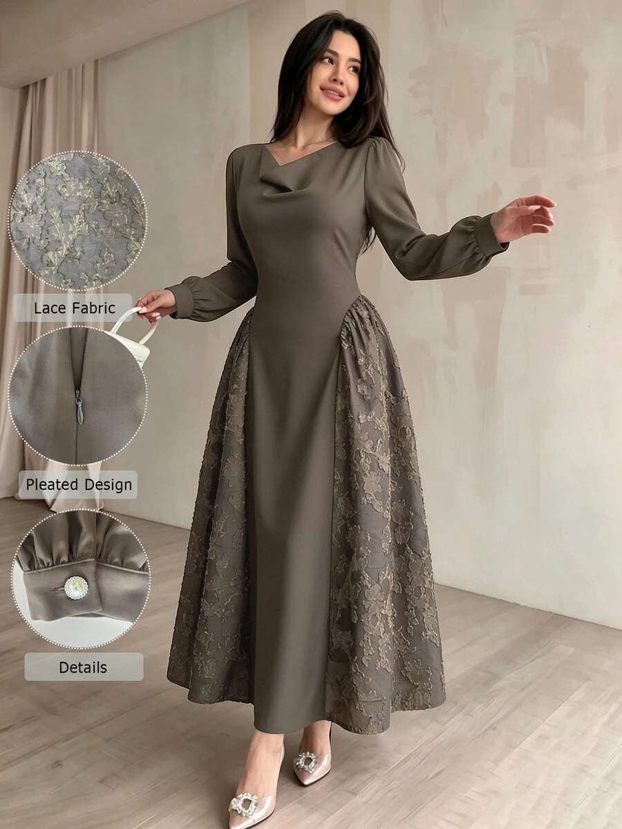 Modelyn Fashionable New Elegant Cowl Neck Women's Commuter Dress Wedding Dinner Olive Green
