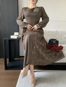Modelyn Fashionable New Elegant Cowl Neck Women's Commuter Dress Wedding Dinner Olive Green - Coffee Brown - View 6