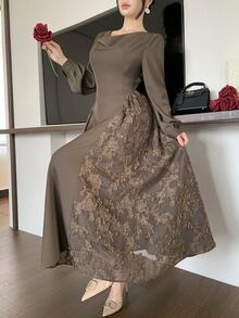Modelyn Fashionable New Elegant Cowl Neck Women's Commuter Dress Wedding Dinner Olive Green - Coffee Brown - View 5