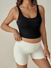 SHEIN Maternity Casual Solid Color Nursing Tank Top, Summer World Cup - Black - View 4