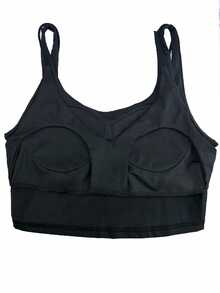 SHEIN Maternity Casual Solid Color Nursing Tank Top, Summer World Cup - Black - View 5
