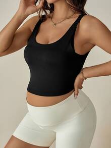 SHEIN Maternity Casual Solid Color Nursing Tank Top, Summer World Cup - Black - View 3