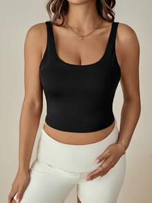 SHEIN Maternity Casual Solid Color Nursing Tank Top, Summer World Cup - Black - View 6