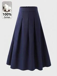 SHEIN Tween Girl Woven Solid Color Fitted Casual Pleated Skirt - Multicolor - View 3