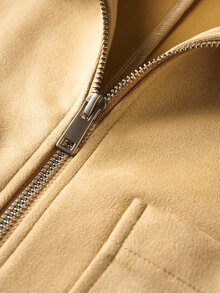 Airaco Jaket Kasual Wanita untuk Bepergian, Patchwork Suede Imitasi, Potongan Longgar, Bahu Jatuh, Penutup Resleting, Saku, Musim Gugur - Khaki - View 9
