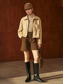 Airaco Jaket Kasual Wanita untuk Bepergian, Patchwork Suede Imitasi, Potongan Longgar, Bahu Jatuh, Penutup Resleting, Saku, Musim Gugur - Khaki - View 4