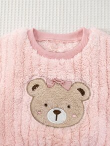 SHEIN 女嬰毛絨刺繡運動衫與休閒居家秋冬長褲套裝 - 粉色 - 查看 7