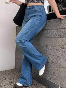 Dazy Plus Light Wash Vintage Denim Stretch Skinny Fit Versatile Long Flare Jeans - Dark Wash - View 7