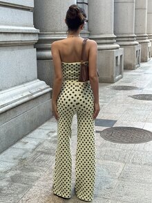 FavEase Women's Fashion Sexy Versatile Sweet Polka Dot Daily Commute Outfit Sweater & Tube Top 2-Piece Set - Yellow - View 2