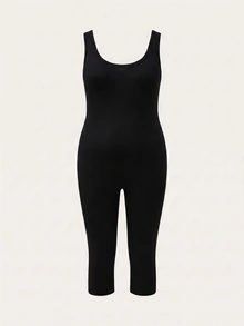 SHEIN SXY Plus Size Women Solid Color Round Neck Casual Tank Top Jumpsuit 7/8 Length - Multicolor - View 5