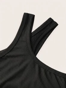 SHEIN SXY Plus Size Women Solid Color Round Neck Casual Tank Top Jumpsuit 7/8 Length - Multicolor - View 4
