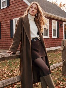 Anewsta Women's Solid Color Dropped Shoulder Long Sleeve Lapel Neck Casual Overcoat - Cadet Blue - View 2
