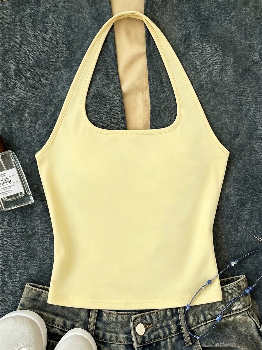 Casual Halter Neck Tank Top, Suitable For Summer Mothers Day Outfit Graduation Summer Tops - White - View 1