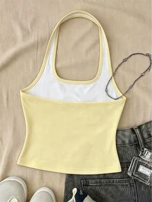 Casual Halter Neck Tank Top, Suitable For Summer Mothers Day Outfit Graduation Summer Tops - White - View 2