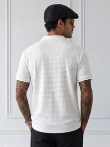 HUEFORM Men's  Old Money  Loose Fit  Polo Shirts ,Textured Fabric With A Striped, Color-Block Print,Suitable For Everyday Wear, Whether At Home - White - View 2