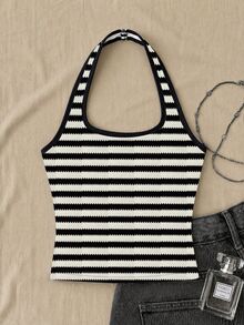 SHEIN Casual Halter Neck Tank Top, Suitable For Summer Mothers Day Outfit Graduation Summer Tops - Multicolor - View 3