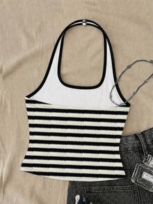 SHEIN Casual Halter Neck Tank Top, Suitable For Summer Mothers Day Outfit Graduation Summer Tops - Multicolor - View 2