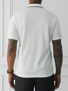 HUEFORM Men's Old Money White  Button Half-Placket Pocket  Regular Fit  Polo Shirt,Suitable For Both Daily Outings And Formal Business Occasions. - White - View 2