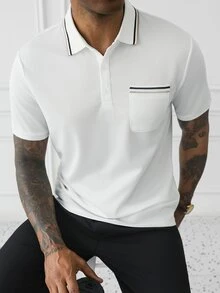 HUEFORM Men's Old Money White  Button Half-Placket Pocket  Regular Fit  Polo Shirt,Suitable For Both Daily Outings And Formal Business Occasions. - White - View 3