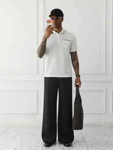 HUEFORM Men's Old Money White  Button Half-Placket Pocket  Regular Fit  Polo Shirt,Suitable For Both Daily Outings And Formal Business Occasions. - White - View 5