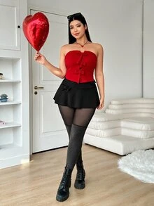 SHEIN Tall CURVE 情人節大碼黑色連褲襪，防滑大腿高筒襪，黑色網格拼接款 - 深灰色 - 查看 3
