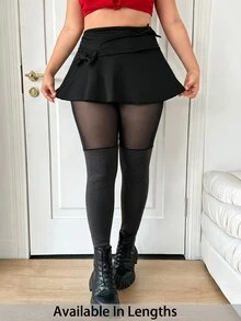 SHEIN Tall CURVE 情人節大碼黑色連褲襪，防滑大腿高筒襪，黑色網格拼接款 - 深灰色 - 查看 2