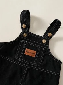 SHEIN 中性嬰兒男/女童、幼兒 2 件組秋冬休閒可愛條紋衛衣套裝，燈芯絨吊帶褲，嬰兒冬季衣著/套裝，萬聖節 - 彩色 - 查看 5