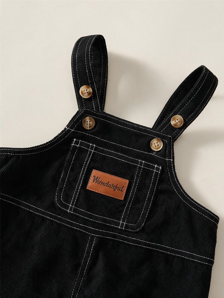 SHEIN Setelan Bayi Unisex Laki-laki/Perempuan, Balita 2 Potong Musim Gugur/Musim Dingin Kasual Lucu Bergaris, Overall Korduroi, Pakaian/Set Pakaian Musim Dingin Bayi, Halloween - MultiWarna - View 5
