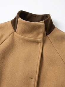Balvessa Fall Clothes FOR WomenWomen's Contrast Color Raglan Sleeve Elegant Long Overcoat - Brown - View 6
