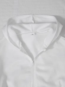 青少年女孩長袖秋冬抓絨內裡拉鍊連帽衫背心寬腿褲街頭風寬鬆六級制服正式白色度假沙灘 - 白色 - 查看 3