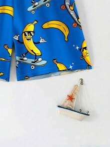 SHEIN Tween Boy Casual BANANA Print Loose Fit Beach Pants, Suitable For Summer, Beach, Outdoor, Swimming - Multicolor - View 5