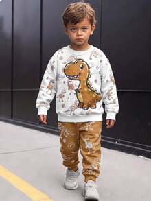 Young Boys Loose Fit Sports Casual Comfortable Long Sleeve Sweatshirt And Pants 2 Pieces Set, Suitable For Autumn/Winter - Multicolor - View 3