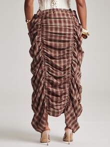 NYA SZN Skirt Maxi Length Tie Elastic Waist Gathered Ruched Plaid Back To School Classy Modest Church Summer Fall Outfits For Women - Multicolor - View 7