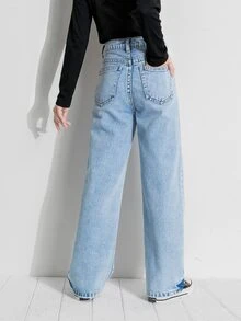 SHEIN Tween Girl Basic Daily Loose Wide Leg Denim Pants - Light Wash - View 2