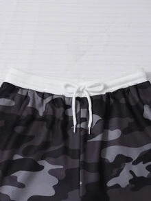 SHEIN 2件組青少年女孩迷彩連帽拉鍊開襟衫，寬鬆版型、落肩設計、長羅紋腰線，時尚休閒獨特設計運動衫，搭配寬鬆舒適長褲，休閒運動學院風套裝，適合戶外、室內、運動、派對、學校及任何場合，春季、秋季、冬季 - 深灰色 - 查看 5
