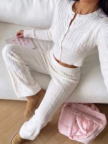 FavEase Set 2 Potong Sweater Wanita Kasual Serbaguna Klasik Rajut Kabel Tekstur untuk Harian, Komuter dan Outdoor Musim Gugur/Dingin - Putih - View 1
