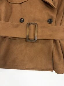 SHEIN Spring Caramel Color Lapel Short Jacket With Matching Waist Tie, Elegant Style, Suitable For Graduation, Christmas, Commuting, Vacation And Other Occasions. Women's Casual Jacket - Brown - View 6