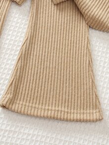 Elladie kids Young Girls Long Sleeve Khaki Top And Flared Pants Set, Spring/Autumn New 2-Piece Outfit For Daily Wear, Back To School - Khaki - View 7