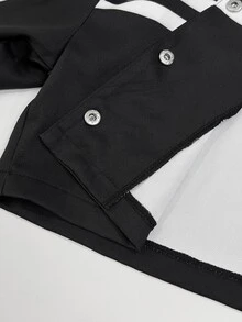 StreetHx Women's Motorcycle Style Loose Fit Cropped Jacket - Black and White - View 7