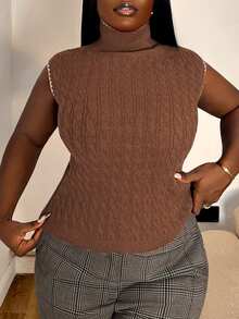 Sprig & Strand Sweater Rajut Kabel Vintage Wanita Berkerah Tinggi yang Elegan - MultiWarna - View 1