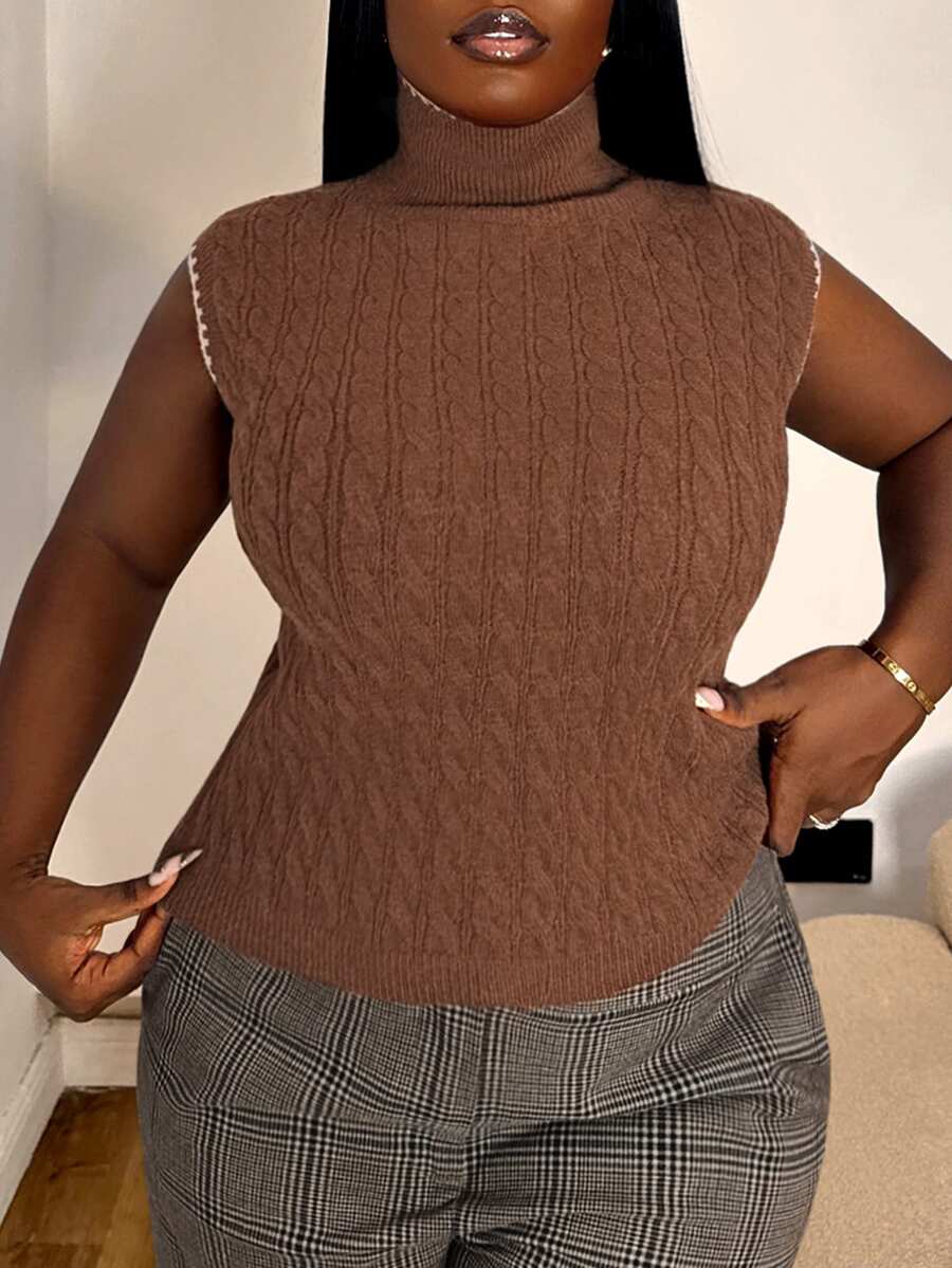 Sprig & Strand Sweater Rajut Kabel Vintage Wanita Berkerah Tinggi yang Elegan - MultiWarna - View 1