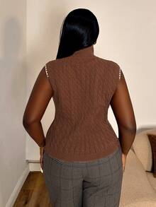 Sprig & Strand Sweater Rajut Kabel Vintage Wanita Berkerah Tinggi yang Elegan - MultiWarna - View 2