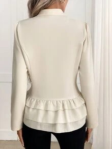 Yalmera Women's Autumn/Winter New Elegant Button-Front Multi-Layer Ruffle Waist-Cinching Jacket - Beige - View 2