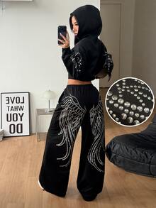 Coolane Summer Sport Casual Logo Pattern Baggy Sweatpants - Black - View 3