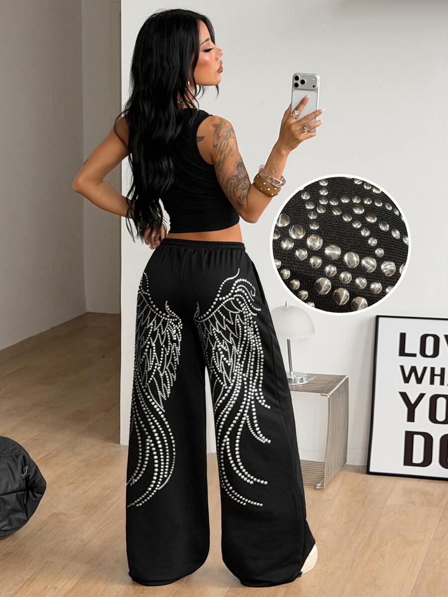 Coolane Summer Sport Casual Logo Pattern Baggy Sweatpants - Black - View 1
