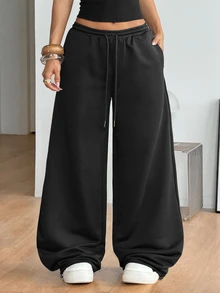 Coolane Summer Sport Casual Logo Pattern Baggy Sweatpants - Black - View 6