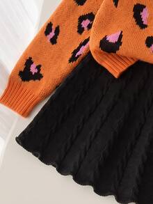Setelan Sweater & Rok Rajut Kasual Motif Leopard Musim Gugur/Dingin untuk Anak Perempuan - MultiWarna - View 7