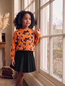 Setelan Sweater & Rok Rajut Kasual Motif Leopard Musim Gugur/Dingin untuk Anak Perempuan - MultiWarna - View 8