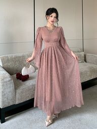 Feyla Nouvelle robe de soirée élégante de luxe avec col en V, taille cintrée, patchwork et ornements lourds de sequins
